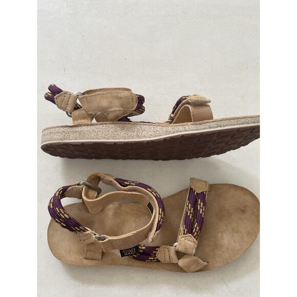 Teva Sandals Wedge Flats Cross Strap Color Block Suede - Picture 7 of 11
